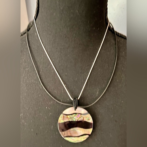 Abalone or MOP Multicolor Pendant Necklace Sterling Chain Beach Statement Gift - Picture 4 of 16